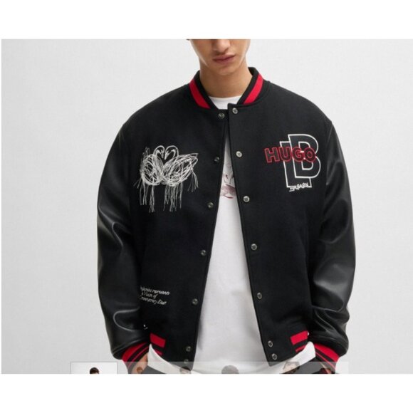 HUGO Boss x LES BENJAMINS Wool Leather Bomber Jacket sz XL NWT MSPR 795 - Picture 2 of 8